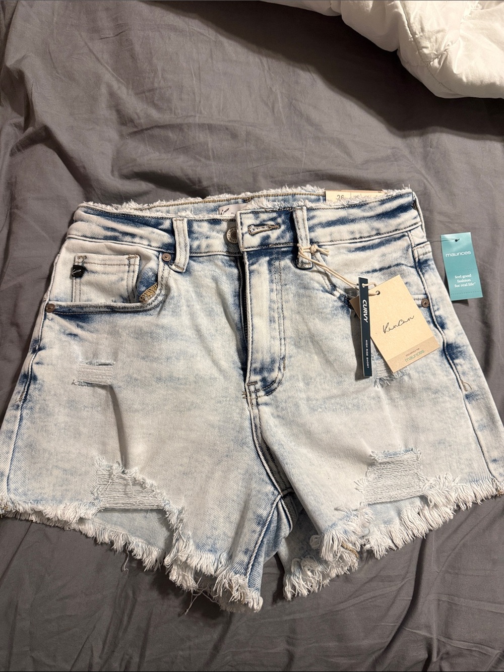 KanCan Light Blue Distressed Frayed Hem Jean Shorts